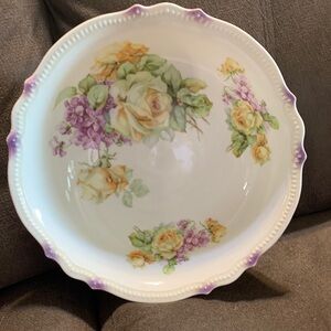 Floral Porcelain Bowl with Purple and Yellow Accents